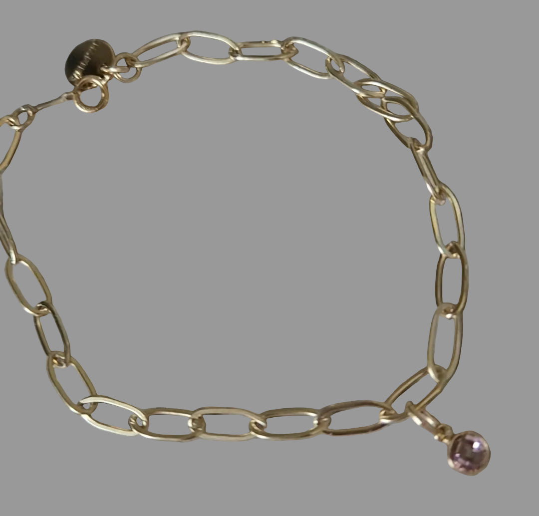 Drawn cable chain cubic zirconia charm bracelet, gold filled