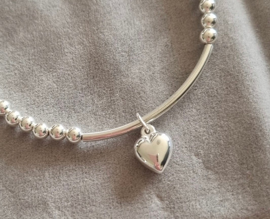 Puffed Love Heart Charm sterling silver